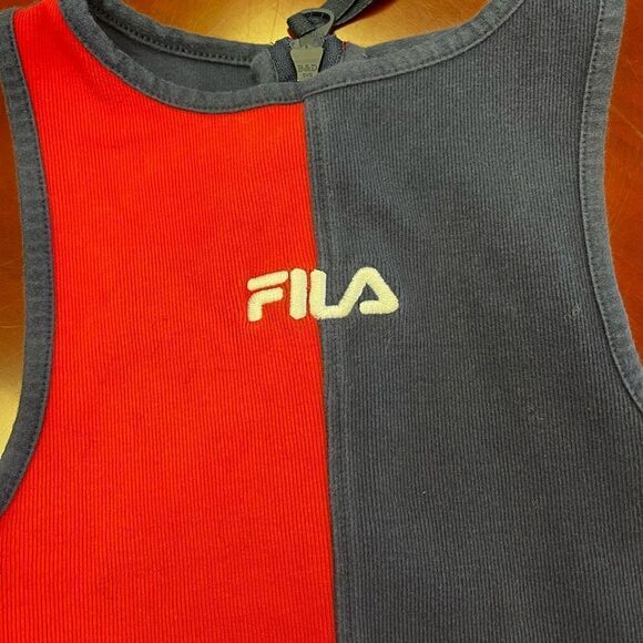 Fila Red & Blue High Cut Ribbed Back Zip Bodysuit sz S - Picture 1 of 6
